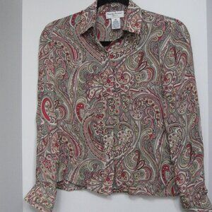 Paisley, 100% silk button down blouse